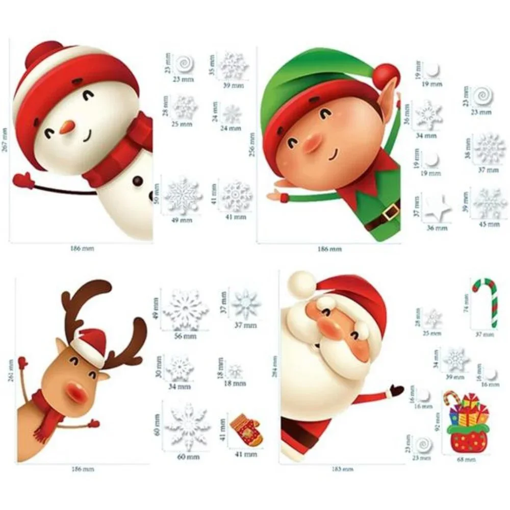 82PCS Christmas Snowflake Window Clings, Santa & Reindeer Holiday‎ Glass Decals